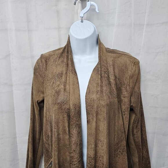 Zara Brown Faux Soft Leather Open Waterfall Boho Western Jacket XS - Picture 2 of 13